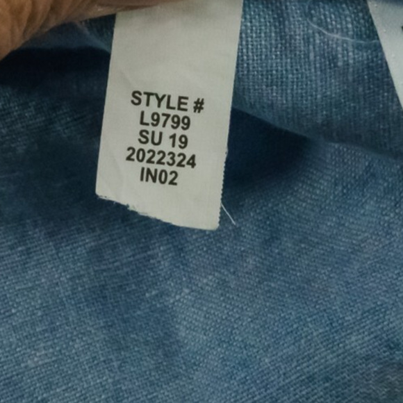 Point Sur Size Large L Chambray Lace Trim Long Sleeve Cotton Linen Tunic Top - Picture 7 of 8